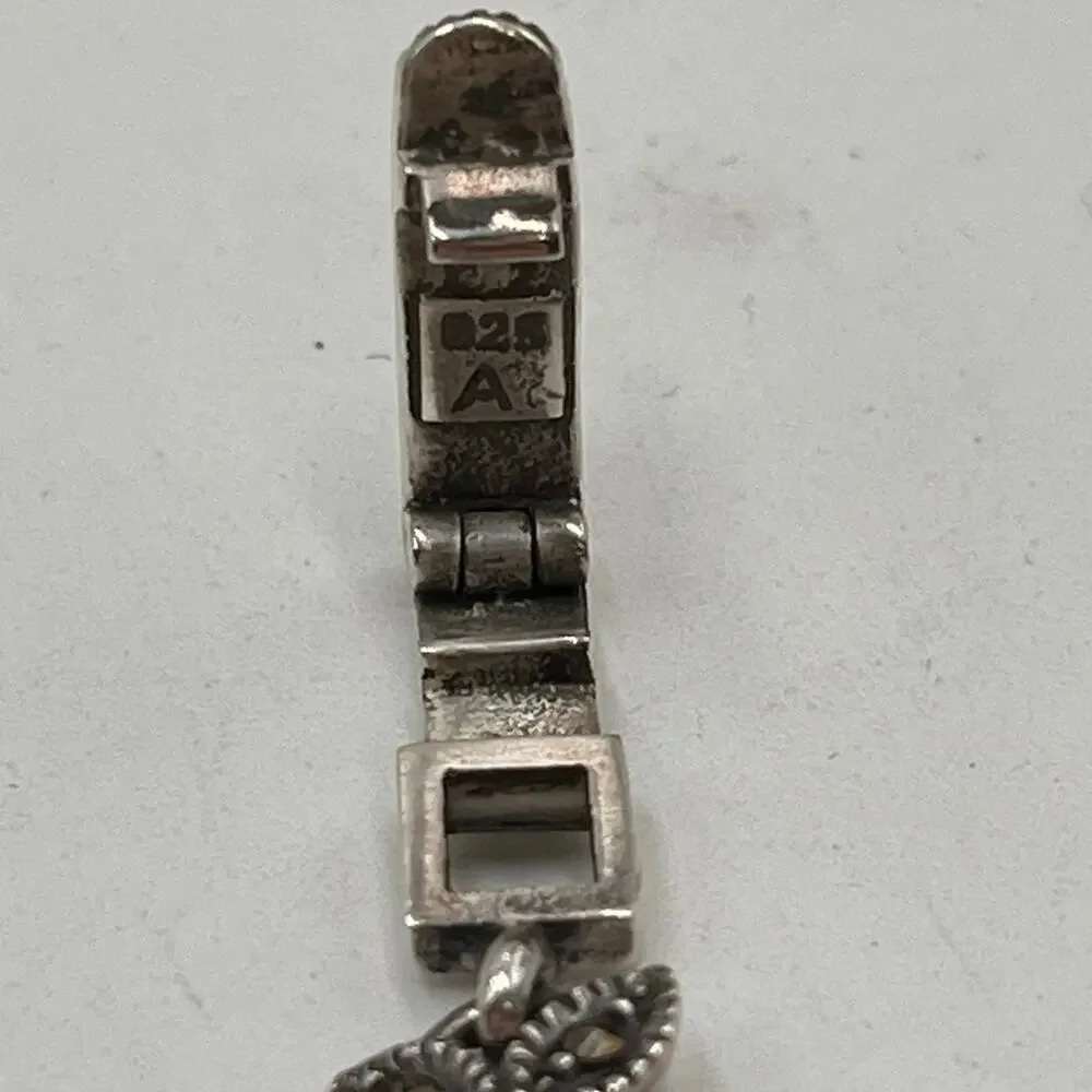 A Signed Sterling Silver Marcasite Leaf Design Tennis Floral Link Bracelet‎ 7.5”